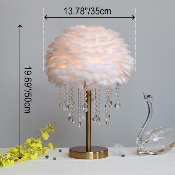 Nordic Creative Feather Round Crystal Tassel 1-Light Table Lamp - Image 7