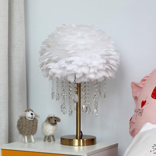 Nordic Creative Feather Round Crystal Tassel 1-Light Table Lamp - Image 6