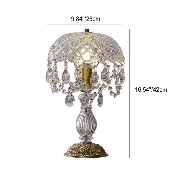 French Luxury Clear Crystal Round Tassel Copper 1-Light Table Lamp - Image 5
