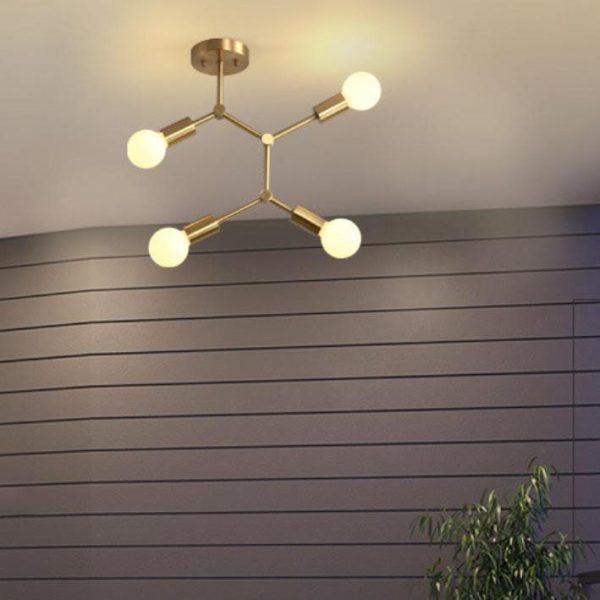 Industrial Simple Exposed Bulb Copper Branch 3/4 Light Semi-Flush Mount Ceiling Light - Image 19