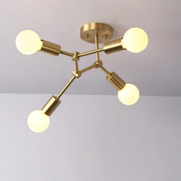 Industrial Simple Exposed Bulb Copper Branch 3/4 Light Semi-Flush Mount Ceiling Light - Image 13