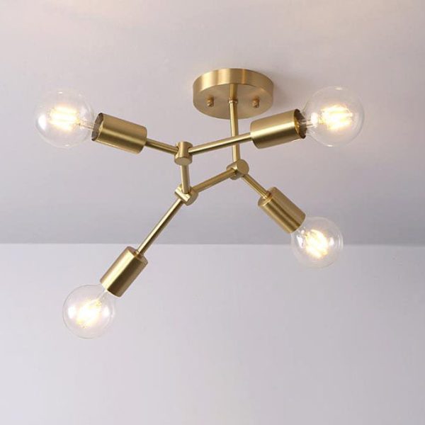 Industrial Simple Exposed Bulb Copper Branch 3/4 Light Semi-Flush Mount Ceiling Light - Image 14