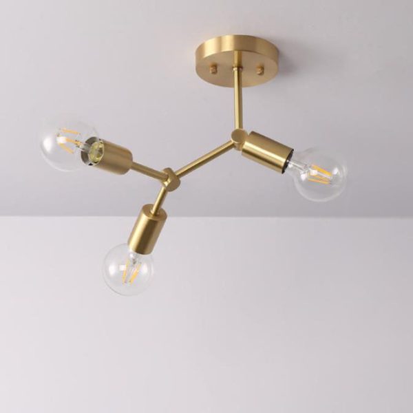 Industrial Simple Exposed Bulb Copper Branch 3/4 Light Semi-Flush Mount Ceiling Light - Image 16