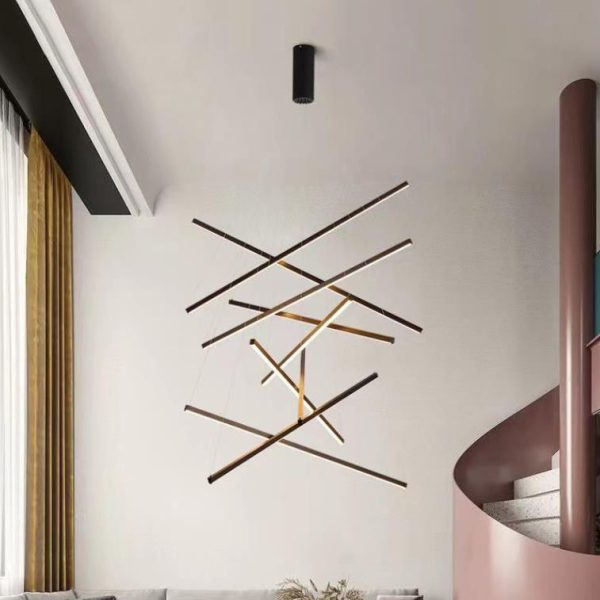 Nordic Light Luxury Iron Aluminum Geometric Line Combination LED Chandelier - Image 18