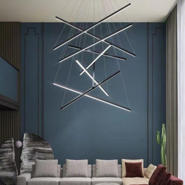 Nordic Light Luxury Iron Aluminum Geometric Line Combination LED Chandelier - Image 2