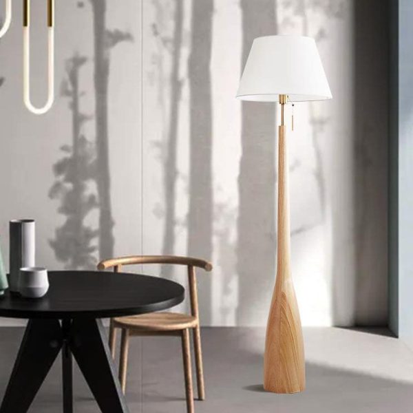 Scandinavian Modern Minimalist Solid Wood Base Fabric 1-Light Standing Floor Lamp - Image 7