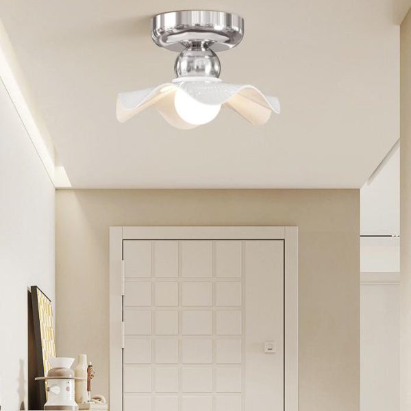 Modern Cream Round Lace Iron Ceramic 1-Light Semi-Flush Mount Ceiling Light - Image 13