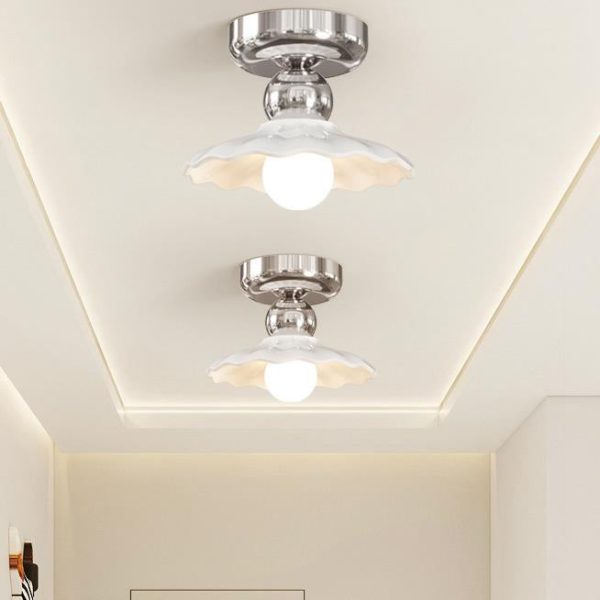 Modern Cream Round Lace Iron Ceramic 1-Light Semi-Flush Mount Ceiling Light - Image 3
