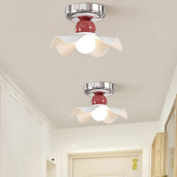 Modern Cream Round Lace Iron Ceramic 1-Light Semi-Flush Mount Ceiling Light - Image 11