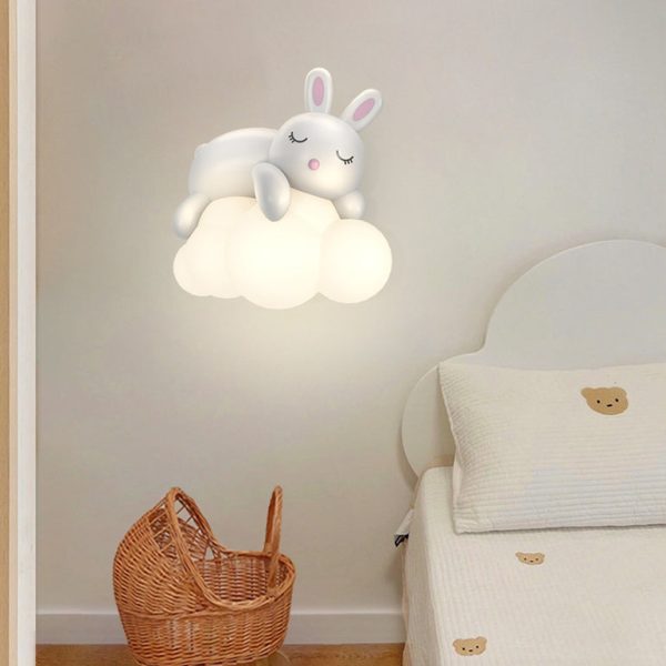 Contemporary Nordic Kids Resin PE Bear Rabbit LED Wall Sconce Lamp For Bedroom - Image 2
