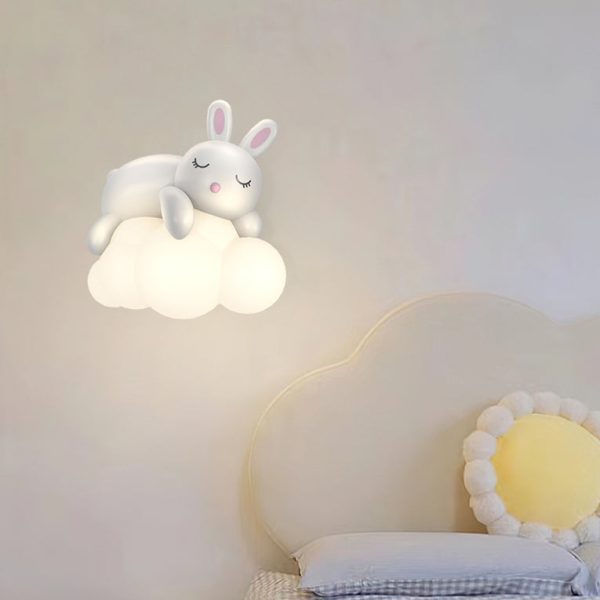 Contemporary Nordic Kids Resin PE Bear Rabbit LED Wall Sconce Lamp For Bedroom - Image 9