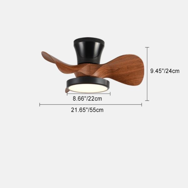 Contemporary Industrial Round Wood Grain Acrylic ABS LED Semi-Flush Mount Ceiling Fan Light For Living Room - Image 4