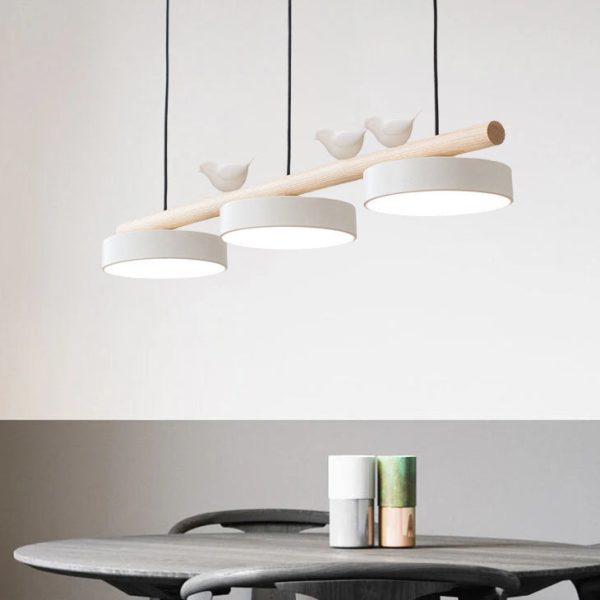 Nordic Creative Round Resin Bird Wood Linear Island Light LED Chandelier - Image 2