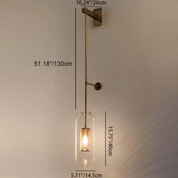 Clear Glass 1-Light Cylinder Long Armed Sconce Lamp - Image 3