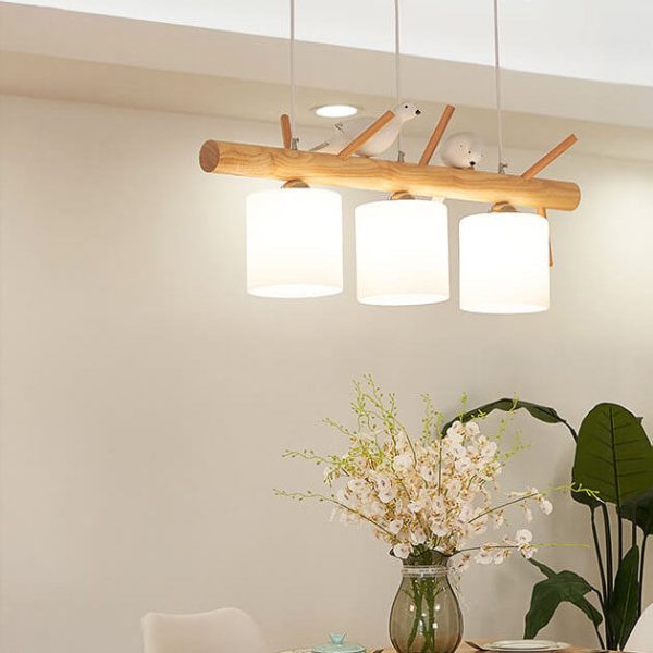 Nordic Minimalist Solid Wood Bird Decor Cylinder 2/3-Light Island Light Chandelier - Image 4