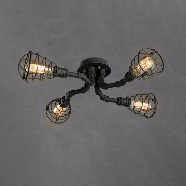 Industrial Vintage Water Pipe Round Iron 4/6/8 Light Flush Mount Ceiling Light - Image 13