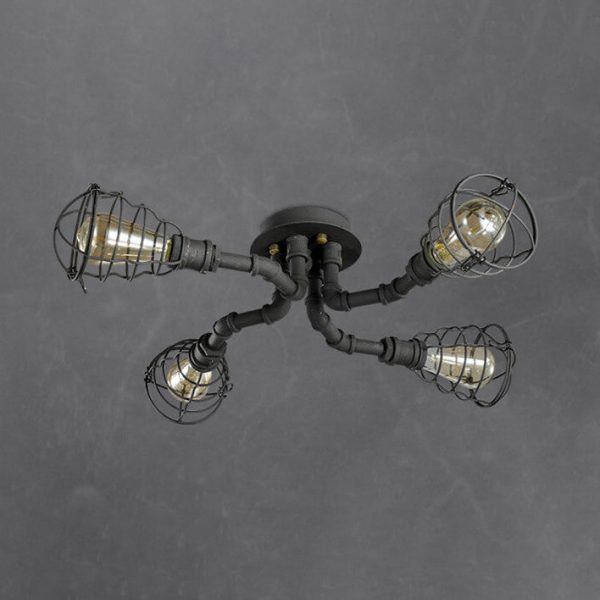 Industrial Vintage Water Pipe Round Iron 4/6/8 Light Flush Mount Ceiling Light - Image 6