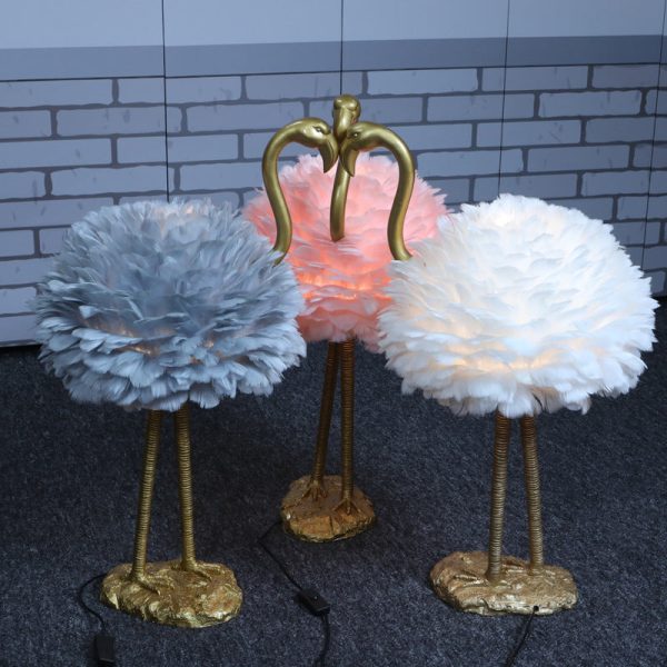 Contemporary Nordic Goose Feather Metal Flamingo Ball 1-Light Table Lamp For Bedside - Image 2