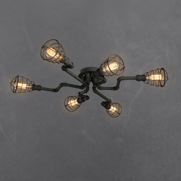 Industrial Vintage Water Pipe Round Iron 4/6/8 Light Flush Mount Ceiling Light - Image 14