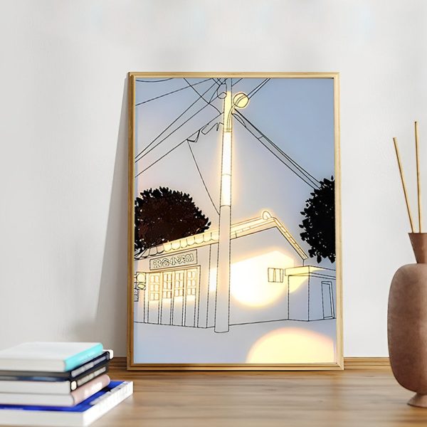 Wood Frame Ins Touch Control Dimmable LED Sunshine Painting Night Light - Image 12