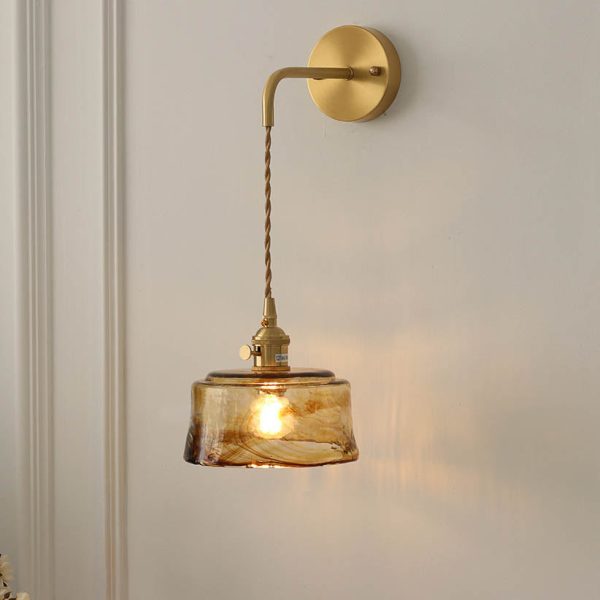 Modern Eclectic Amber Glass Geometric Jar 1-Light Wall Sconce Lamp For Living Room - Image 4