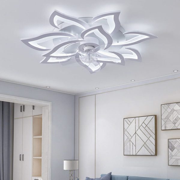 Scandinavian Modern Luxury Flower Iron Acrylic Plastic LED Flush Mount Ceiling Fan Light - Image 2