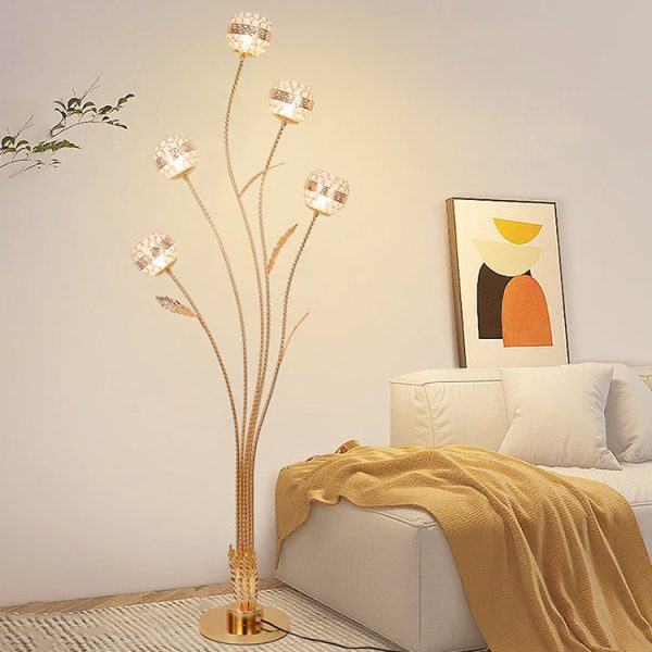Modern Luxury Leaf Flower Globe Iron Aluminum 5-Light Standing Floor Lamp For Living Room - Image 9