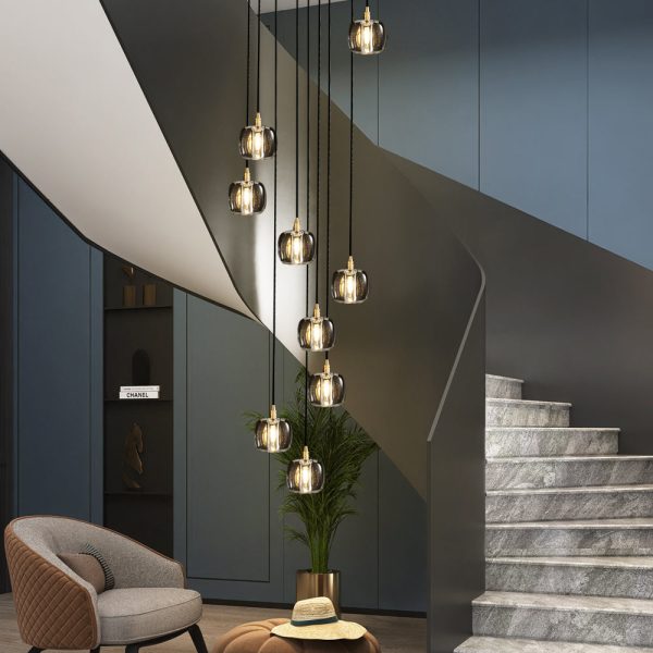 Long Spiral Cubes Crystal Pendant Light Dimmable Chandelier for Staircase - Image 12