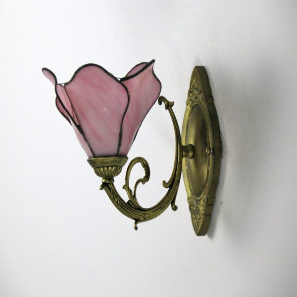 Vintage Tiffany Petals Stained Glass 1-Light Wall Sconce Lamp - Image 18