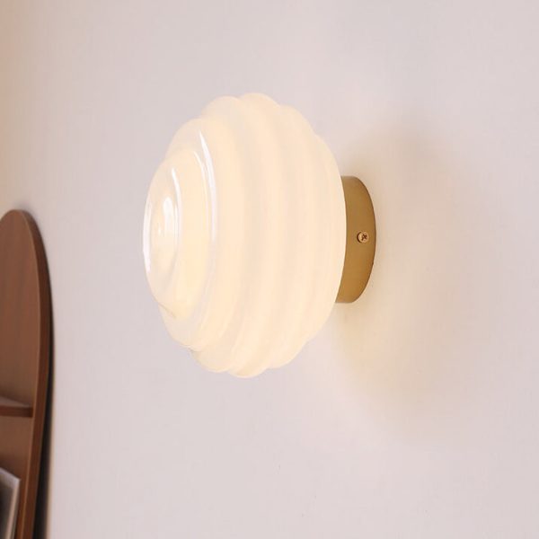 Nordic Cream Wave Round Glass Lampshade 1-Light Wall Sconce Lamp - Image 3