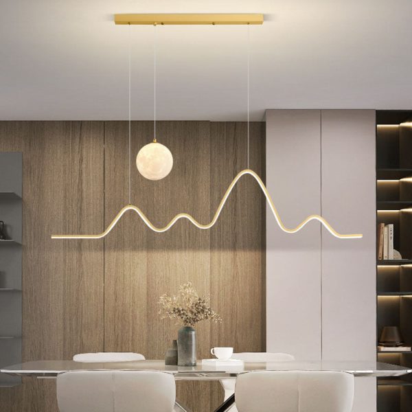 Modern Minimalist Corrugated Aluminum Strip PLA 3D Moon Shade LED Island Light Chandelier For Dining Room - Image 13