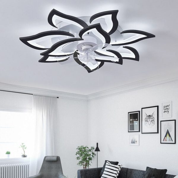 Scandinavian Modern Luxury Flower Iron Acrylic Plastic LED Flush Mount Ceiling Fan Light - Image 7