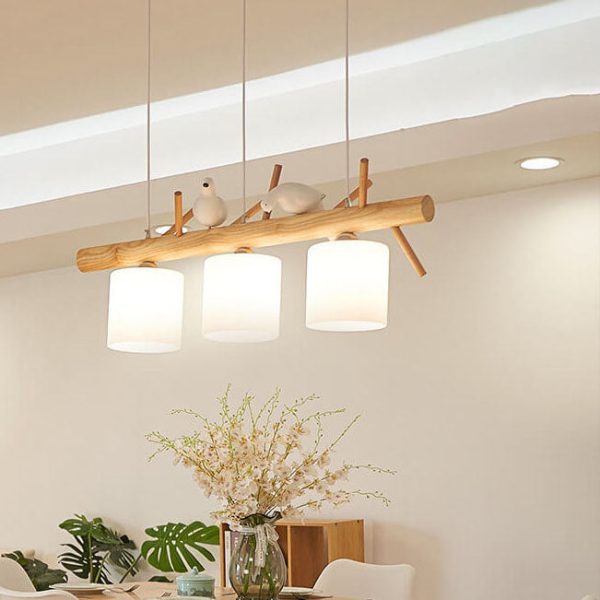 Nordic Minimalist Solid Wood Bird Decor Cylinder 2/3-Light Island Light Chandelier - Image 3