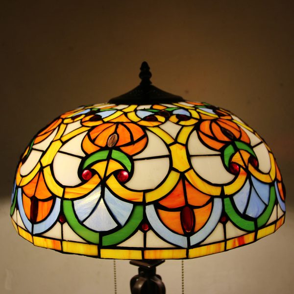 Tiffany Mediterranean Stained Glass Cone Pull Cord 2-Light Table Lamp - Image 21