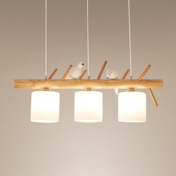 Nordic Minimalist Solid Wood Bird Decor Cylinder 2/3-Light Island Light Chandelier - Image 11
