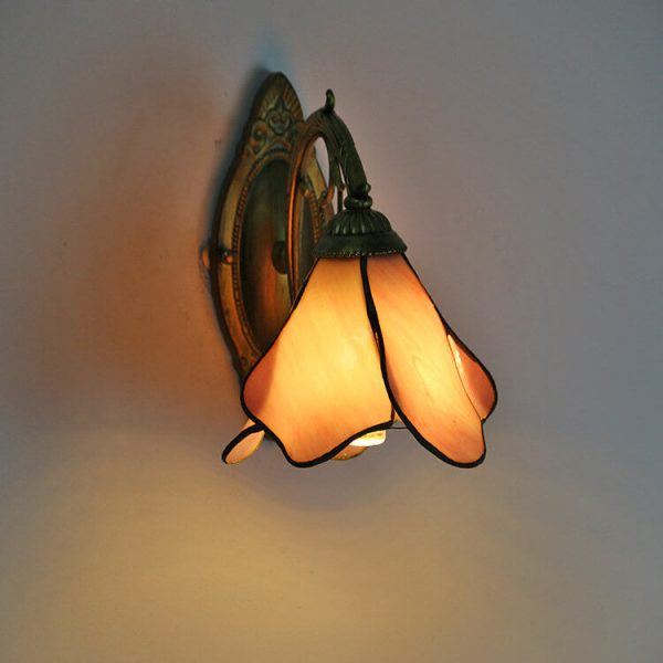 Vintage Tiffany Petals Stained Glass 1-Light Wall Sconce Lamp - Image 19