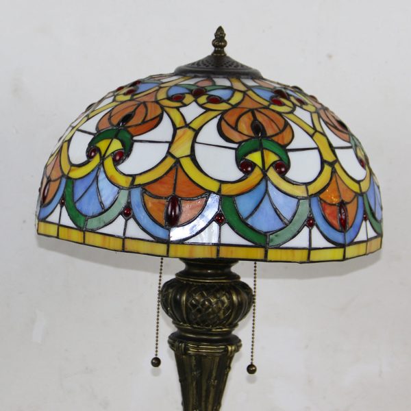 Traditional Tiffany Resin Glass Dome Hemispheric Flower 2-Light Table Lamp For Bedside - Image 12