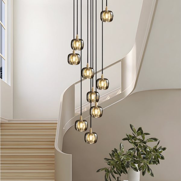 Long Spiral Cubes Crystal Pendant Light Dimmable Chandelier for Staircase - Image 4