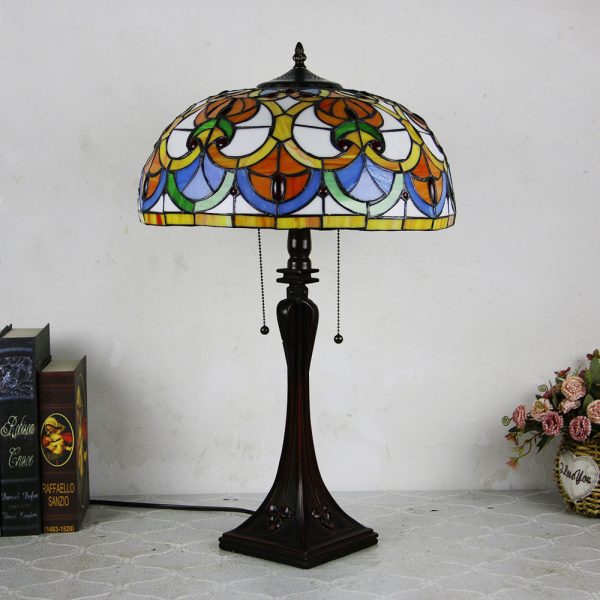 Tiffany Mediterranean Stained Glass Cone Pull Cord 2-Light Table Lamp - Image 23