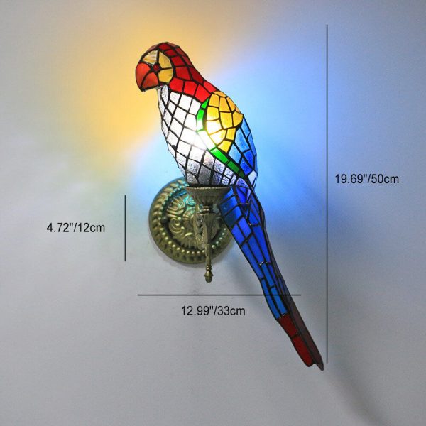 Tiffany Vintage Parrot Stained Glass 1-Light Wall Sconce Lamp - Image 6