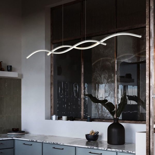 Nordic Minimalist Long Strip Wave Design Island Light LED Chandelier - Image 21