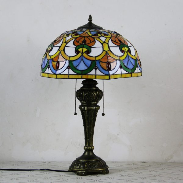 Traditional Tiffany Resin Glass Dome Hemispheric Flower 2-Light Table Lamp For Bedside - Image 19