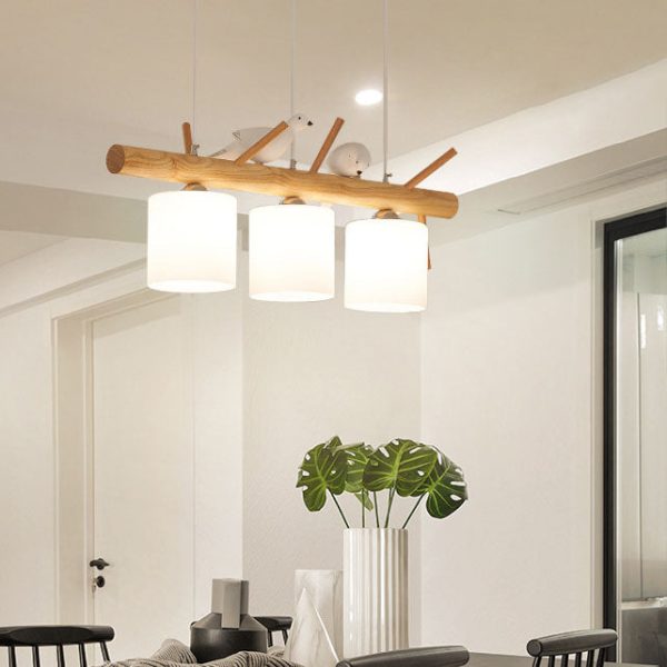 Nordic Minimalist Solid Wood Bird Decor Cylinder 2/3-Light Island Light Chandelier - Image 2