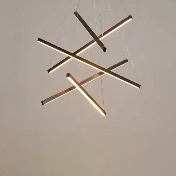 Nordic Light Luxury Iron Aluminum Geometric Line Combination LED Chandelier - Image 17