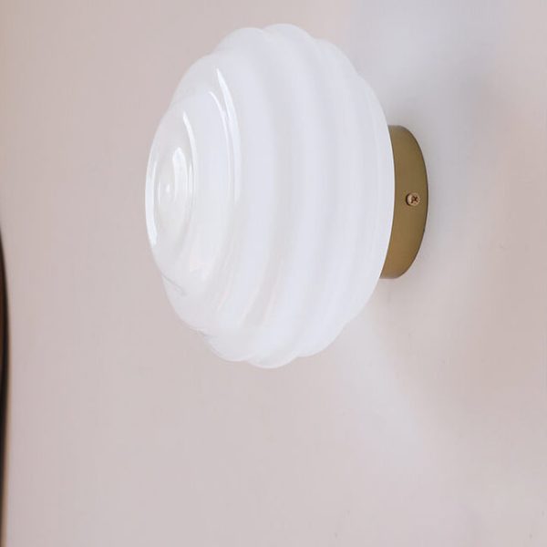 Nordic Cream Wave Round Glass Lampshade 1-Light Wall Sconce Lamp - Image 17