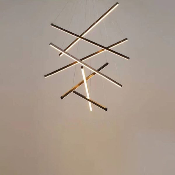 Nordic Light Luxury Iron Aluminum Geometric Line Combination LED Chandelier - Image 19