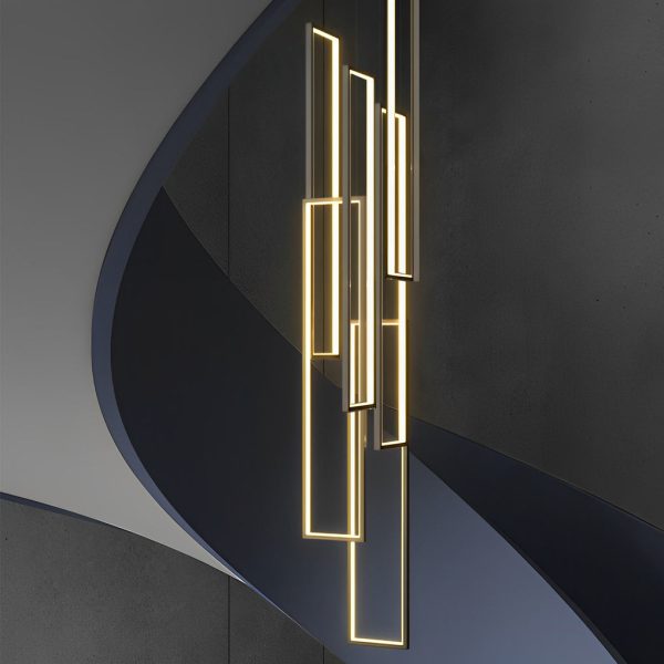 6 Rectangular Frame Aluminum LED Black Nordic Duplex Stair Chandelier - Image 5
