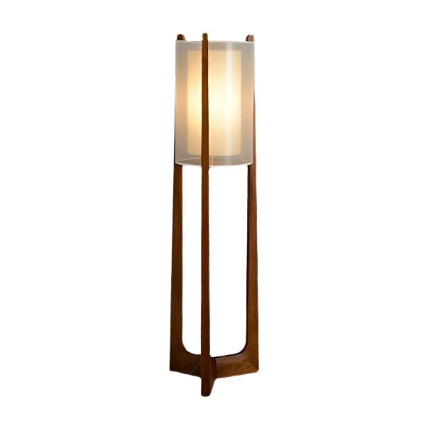 Rustic Japanese-style Wood Standing and Double Shaded LED Floor Lamp - Image 9