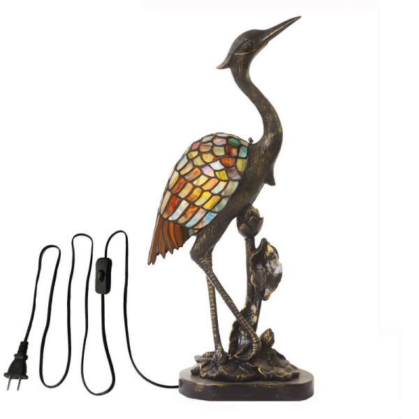 Vintage Tiffany Crane 1-Light Stained Glass Table Lamp - Image 11