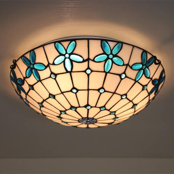 Tiffany Stained Glass Lilac Flower Bowl Shape 3/4 Light Flush Mount Ceiling Light - Image 4
